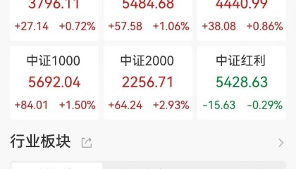 A股收评:尾盘拉升!三大指数集体上涨,沪指涨0.71%创业板指涨0.7%,北证50涨超2%,半导体板块走高,4400股上涨,成交1.09万亿放量179亿