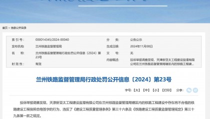 不合格铁路工程按合格签字，天津新亚太工程建设监理有限公司被罚