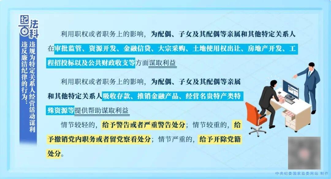 【纪法百科】违反廉洁纪律的行为：违规为特定关系人经营活动谋利